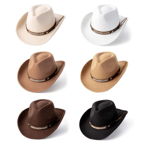 7843 Western Cowboy Hat For Men Women, Vintage Wide Brim Cowgirl